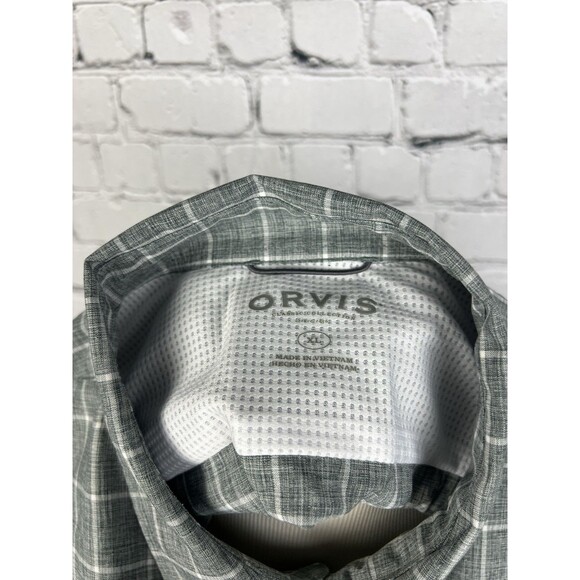 Orvis Tech Shirt Men XL Shirt Sleeve Gray, White 100%Polyester Double Pockets - Picture 6 of 6